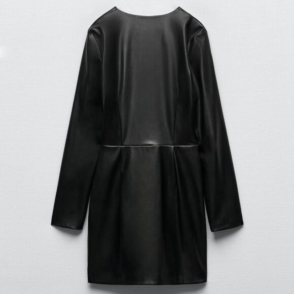 Zara Faux LeatherĀ DrapedāDressāSizeāSmall - Picture 7 of 7